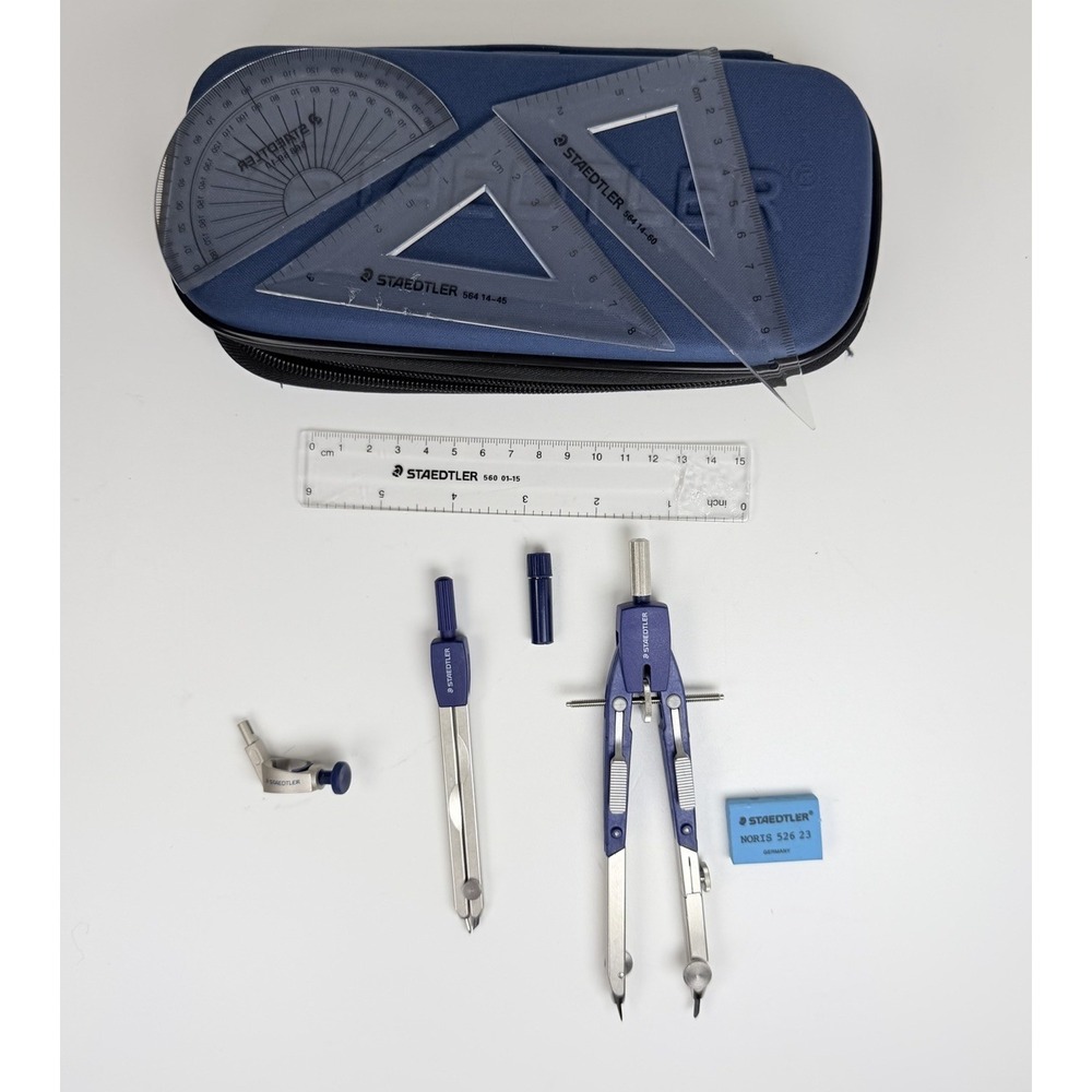 STAEDTLER Mars 552 Drafting Compass Set Germany w Accessories Case Ruler